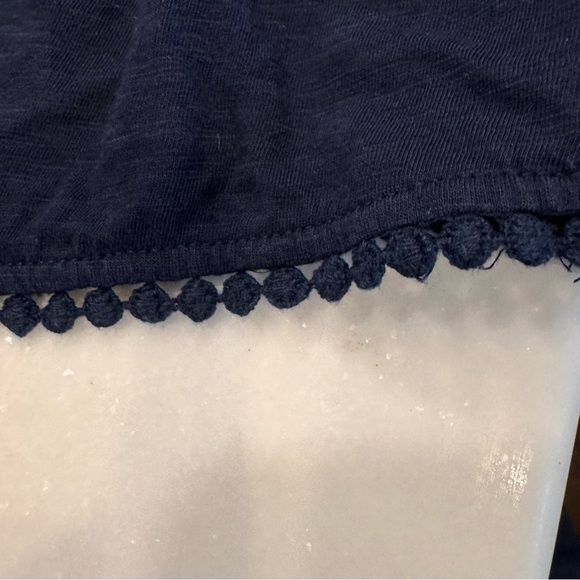 Boden Women’s Navy Blue Peasant Top  Shirt Sleeves Embroidered Trim Sz 10 - Picture 7 of 13
